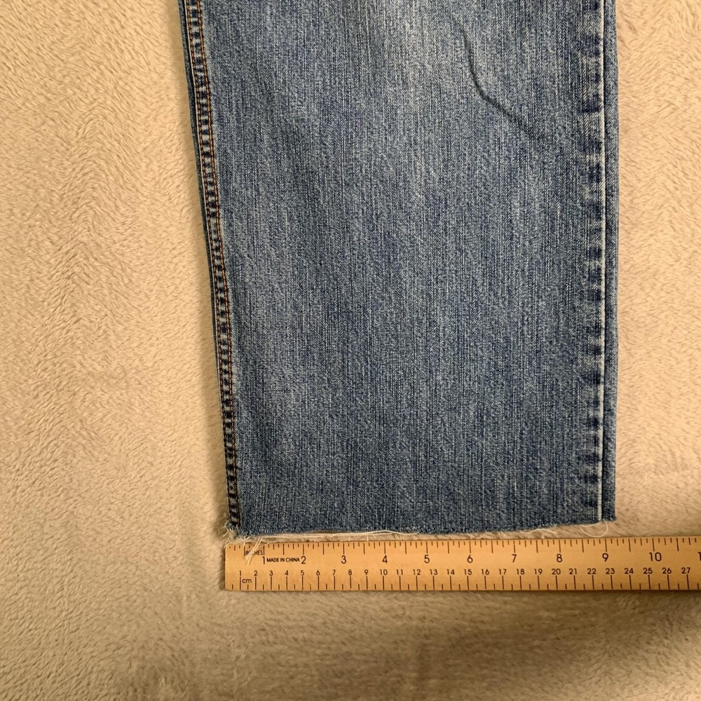 Perry‎ Ellis America Jeans Mens 32x32(32x28) Blue Straight Leg Raw Hem Denim - Picture 9 of 12